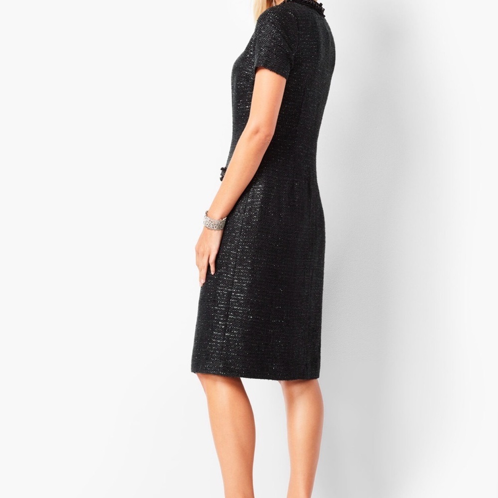 Talbots Tweed Twill Black Mini Shift Dress Beaded Accents Sz 16 P